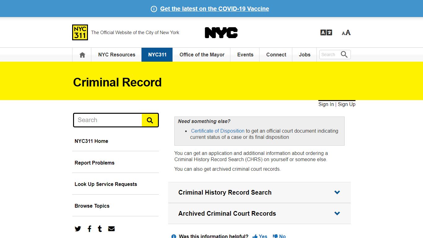 Criminal Record · NYC311 - New York City